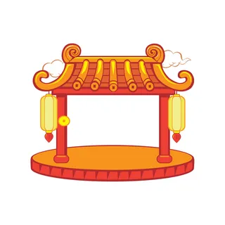 中国风复古式国潮门楼手绘城门插画牌楼建筑PSD素材png免扣图