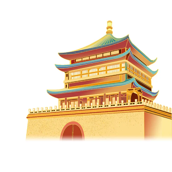 复古中国风国潮古建筑插画手绘高楼古塔PSD素材亭子png免抠图psd模版下载