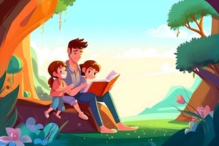 父亲爸爸抱着孩子看书阅读背景