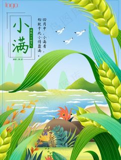 植物麦穗小清新小满节气海报