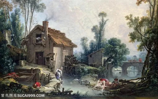 有木房子的田园风光风景油画 有木房子的田园风光风景油画