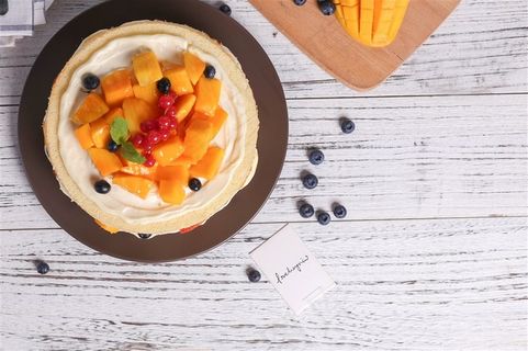 美味好吃的芒果蛋糕摄影