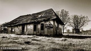 复古草地木屋风景画壁纸