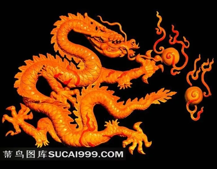 中国古典火龙戏珠木雕