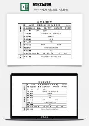 新员工试用表excel模板预览图