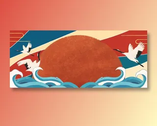 手绘浪花国潮风展板背景