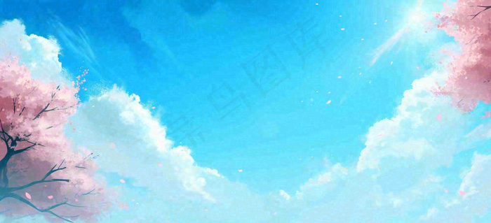 春天蓝色的天空和粉红色的书梦幻场景(1616x737)