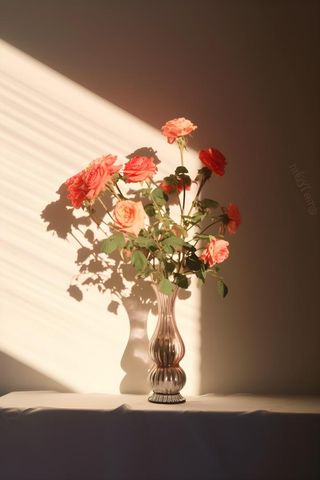 落日室内鲜花投影摄影