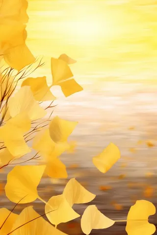 国风秋叶黄色落日背景