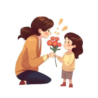 母亲节孩子给妈妈送花人物插画免抠