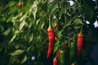 成熟的红绿辣椒菜园蔬菜摄影图