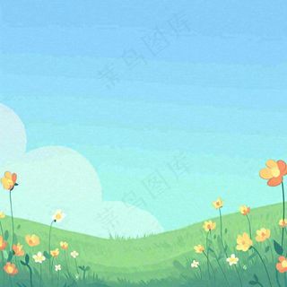 春天卡通手绘花草儿童节踏青春游