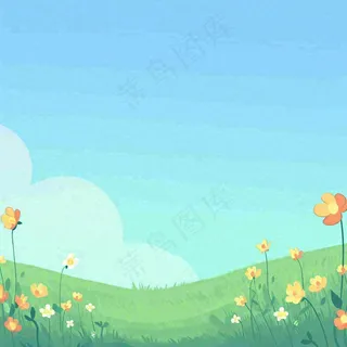 春天卡通手绘花草儿童节踏青春游