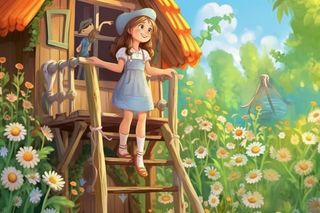 清新女孩花园玩耍背景