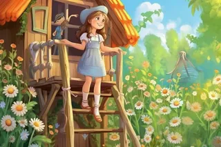 清新女孩花园玩耍背景