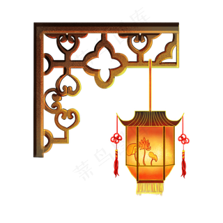 中国风 手绘 卡通元素 传统 复古红 灯笼装饰 PNG 免抠 