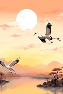 山脉落日意境国风背景