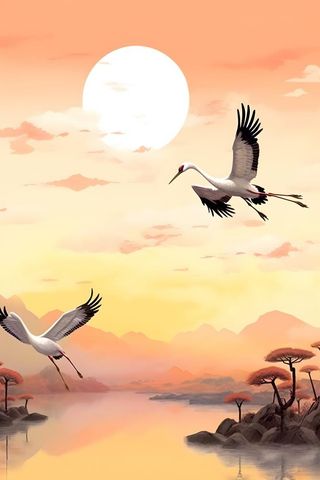 山脉落日意境国风背景