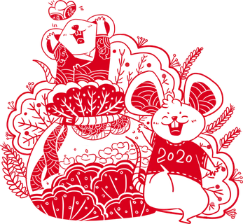 红色喜庆鼠年剪纸窗花新年快乐免扣PNG素材图片 (2)