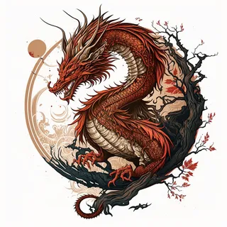 节日生肖龙，插画风格，红色，综合使用