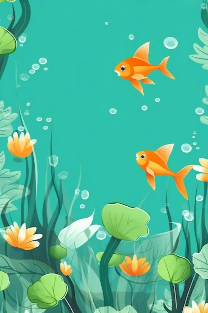 淡绿荷叶扁平清新金鱼背景(896x1344)