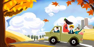 卡通国庆节出游季手绘驾车人物素材