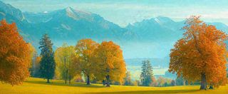 秋天山脉秋叶树木，秋分摄影图