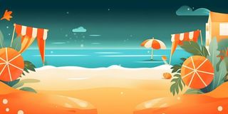 沙滩遮阳伞海洋金橘色背景