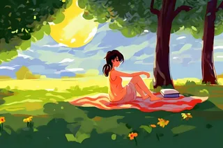 夏日人物水果树荫乘凉插画素材背景