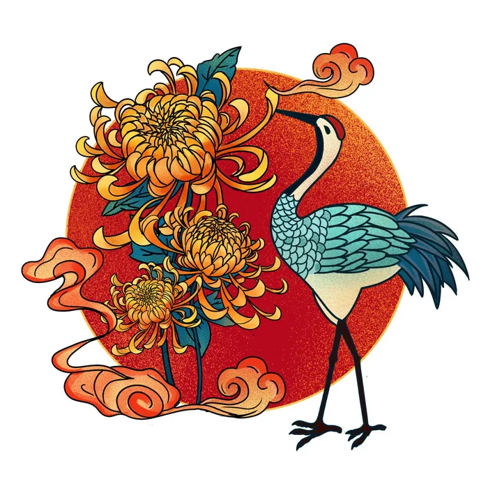 中国风国潮仙鹤山水插画手绘元素场景PSD设计素材psd模版下载