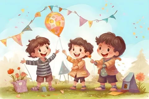 儿童孩子玩耍气球乐园聚会插画海报素材背景