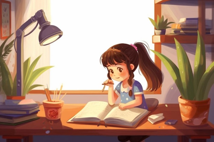 学生在书桌开灯读书复习海报素材背景