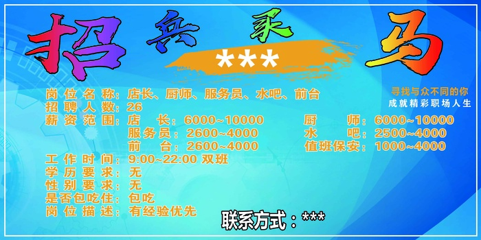 蓝色简约风招聘海报展板psd模版下载