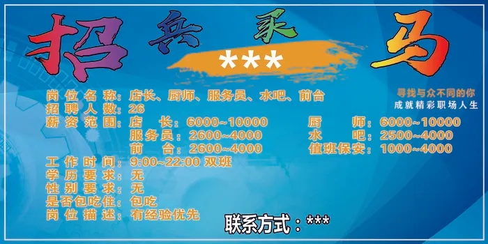 蓝色简约风招聘海报展板psd模版下载