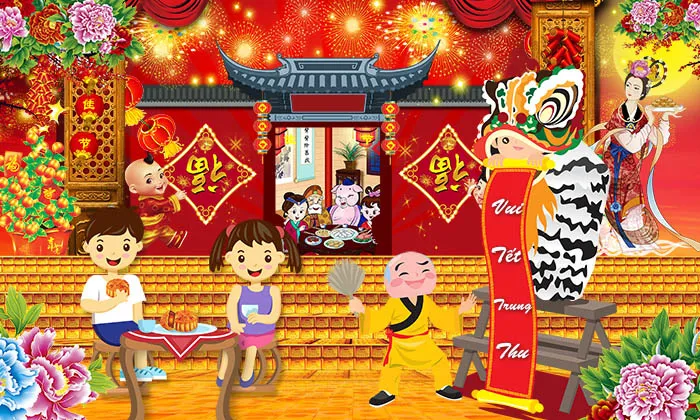 中秋节快乐舞狮背景