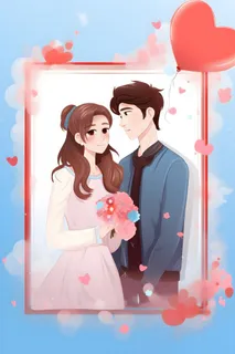 情侣情人节浪漫气球爱心手绘插画海报素材背景