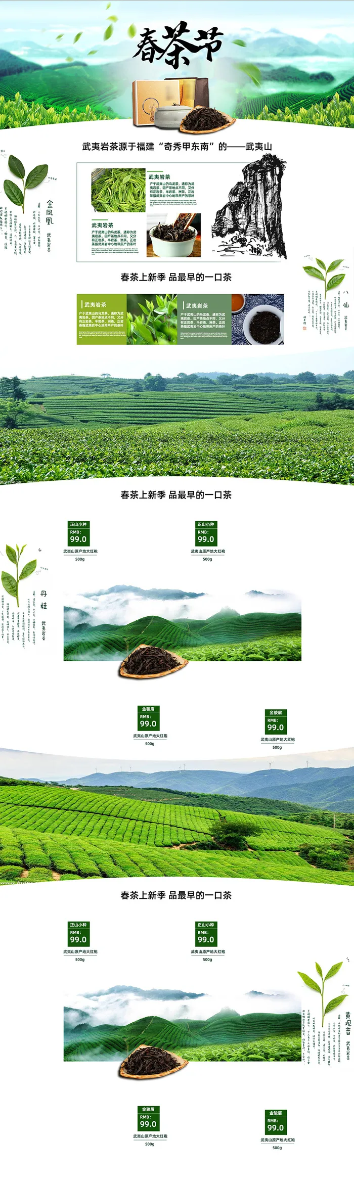 简洁大方春茶节春茶上市淘宝天猫首页模版psd模版下载