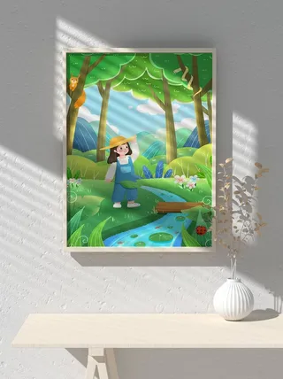 绿色创意公益植树节卡通312保护环境宣传插画