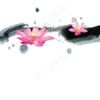 唯美古风水彩手绘荷叶荷花古典水墨荷花