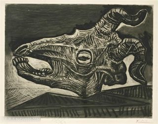 毕加索手绘抽象牛头骨架装饰画