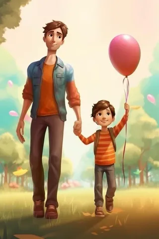 父亲与孩子牵手游玩