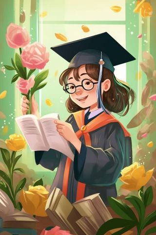 毕业学生穿着学士服花海报素材背景