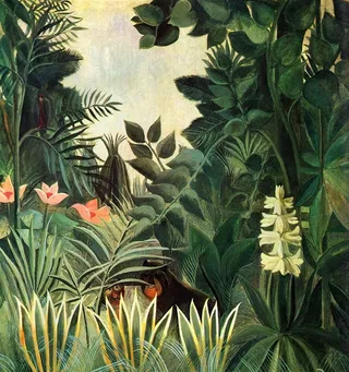 古典梦幻唯美欧式童话仙境森林树林鲜花叶子小熊动物水墨淡彩水彩手绘插画