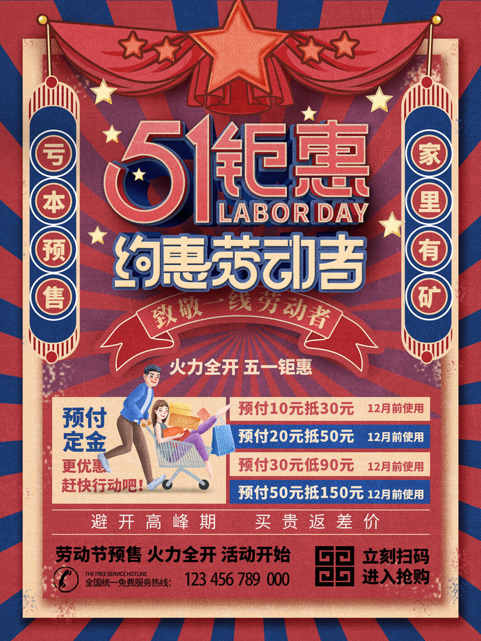 五一51劳动节商场电商活动宣传促销折扣海报展板PSD设计素材