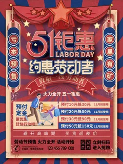 五一51劳动节商场电商活动宣传促销折扣海报展板PSD设计素材