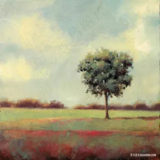 唯美草地小树高清油画 唯美草地小树高清油画