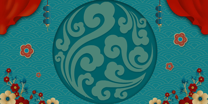 中国风国潮宫廷复古祥云锦鲤花卉扇子BANNER海报背景PSD素材