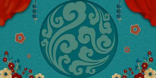 中国风国潮宫廷复古祥云锦鲤花卉扇子BANNER海报背景PSD素材