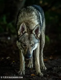高清夜晚野生灰狼摄影图片