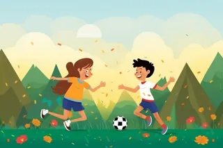 卡通人物运动足球扁平背景